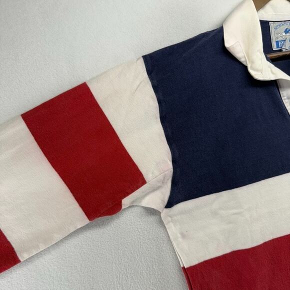 Vintage Lands End Rugby Shirt Men's XL Tall XLT Red White Blue USA Made Flag 90s - Picture 11 of 16
